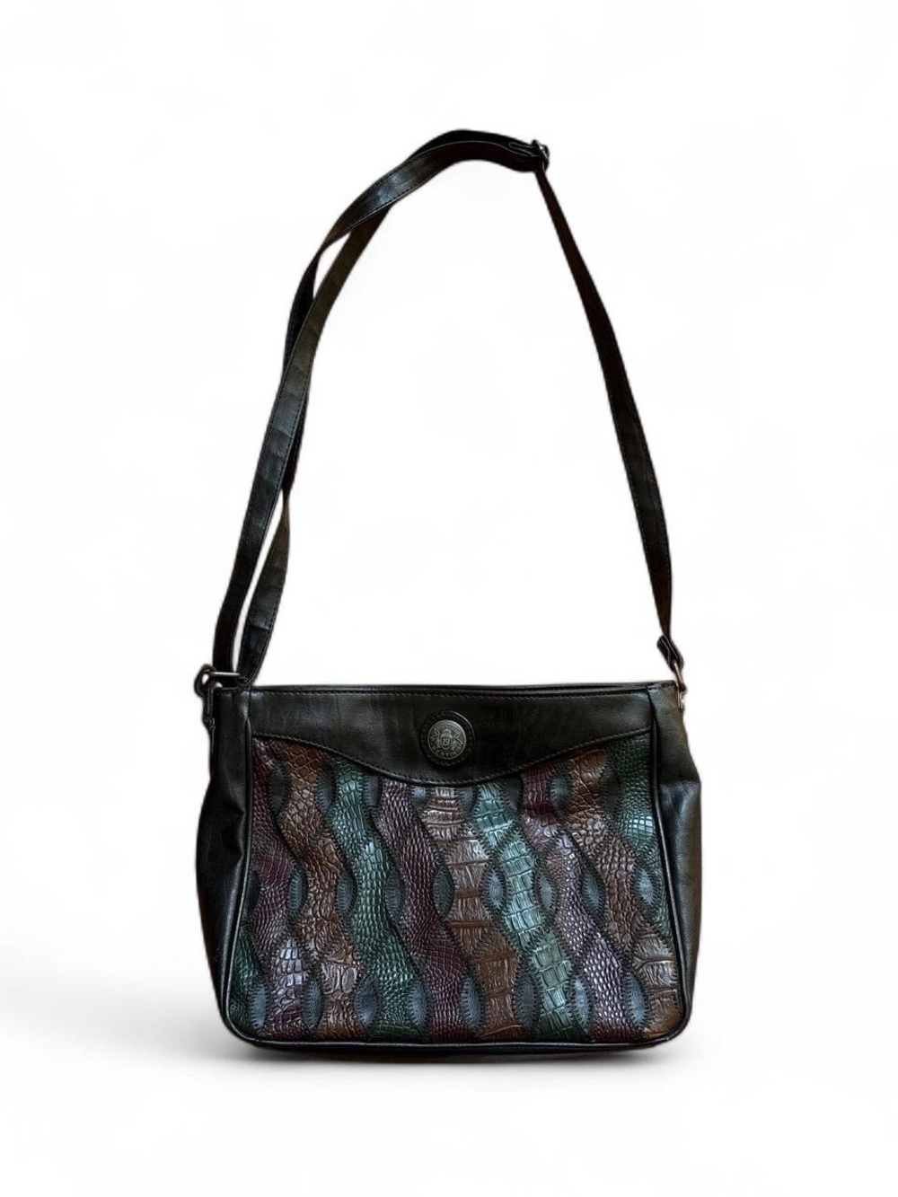 Vintage Creations Bertini Patchwork Crossbody Bag Faux Alligator Wave Multicolor